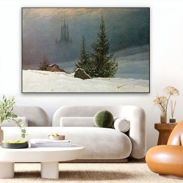 Quadro Stampa su Tela Paesaggio invernale con chiesa, Caspar David Friedrich - CupidoDesign