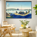 Quadro Stampa su Tela Tramonto attraverso il ponte Ryōgoku dalla riva del fiume Sumida a Onmayagashi, Katsushika Hokusai - CupidoDesign