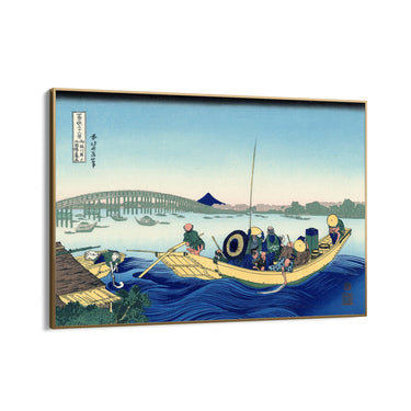Quadro Stampa su Tela Tramonto attraverso il ponte Ryōgoku dalla riva del fiume Sumida a Onmayagashi, Katsushika Hokusai - CupidoDesign