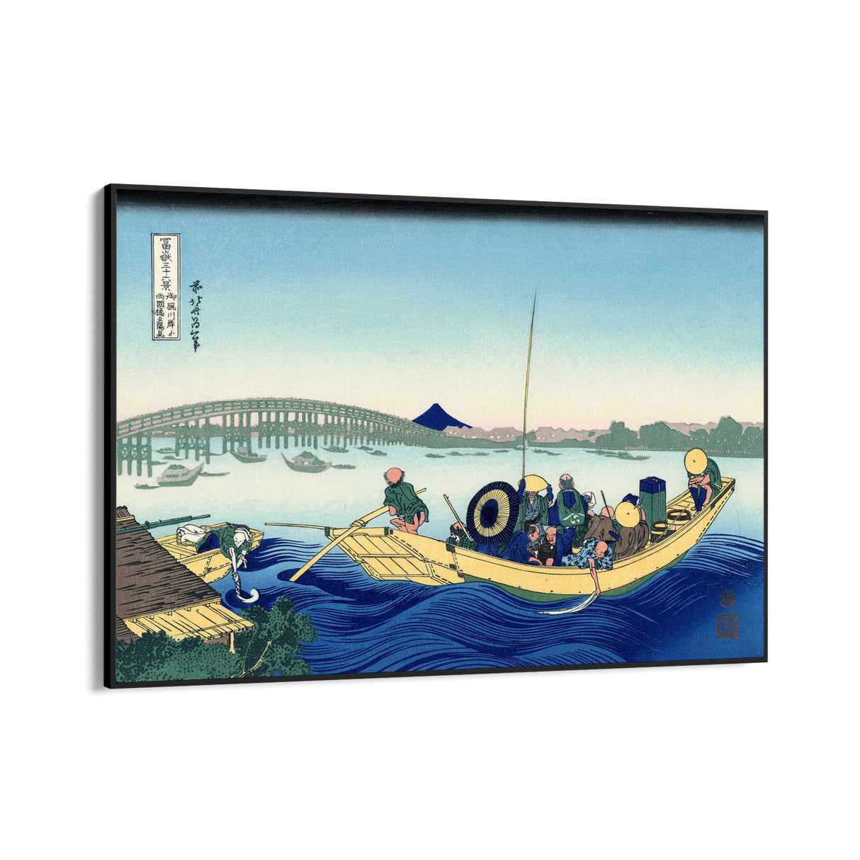 Quadro Stampa su Tela Tramonto attraverso il ponte Ryōgoku dalla riva del fiume Sumida a Onmayagashi, Katsushika Hokusai - CupidoDesign