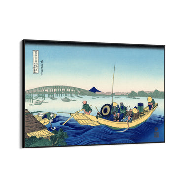 Quadro Stampa su Tela Tramonto attraverso il ponte Ryōgoku dalla riva del fiume Sumida a Onmayagashi, Katsushika Hokusai - CupidoDesign