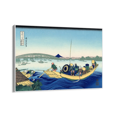 Quadro Stampa su Tela Tramonto attraverso il ponte Ryōgoku dalla riva del fiume Sumida a Onmayagashi, Katsushika Hokusai - CupidoDesign