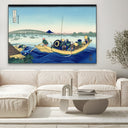 Quadro Stampa su Tela Tramonto attraverso il ponte Ryōgoku dalla riva del fiume Sumida a Onmayagashi, Katsushika Hokusai - CupidoDesign