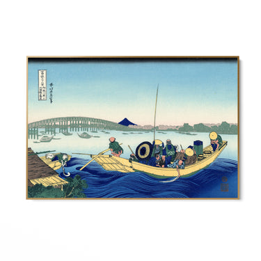 Quadro Stampa su Tela Tramonto attraverso il ponte Ryōgoku dalla riva del fiume Sumida a Onmayagashi, Katsushika Hokusai - CupidoDesign