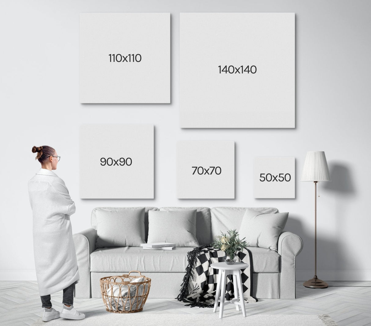 Bianco Fiorito 90x90cm Con cornice Oro - CupidoDesign