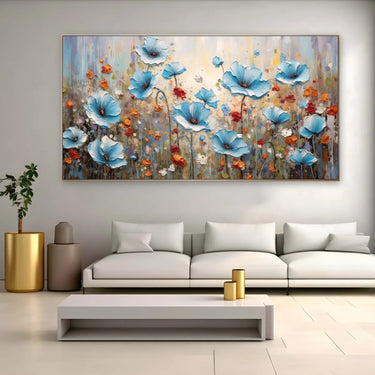Quadro Stampa su Tela Campo dei papaveri azzurri - CupidoDesign