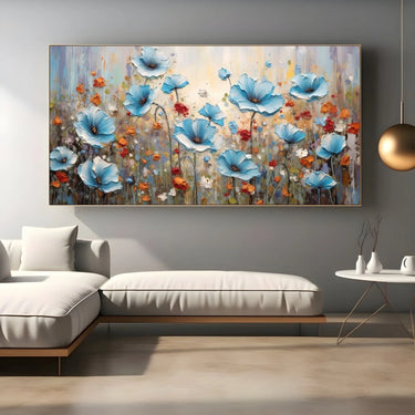 Quadro Stampa su Tela Campo dei papaveri azzurri - CupidoDesign