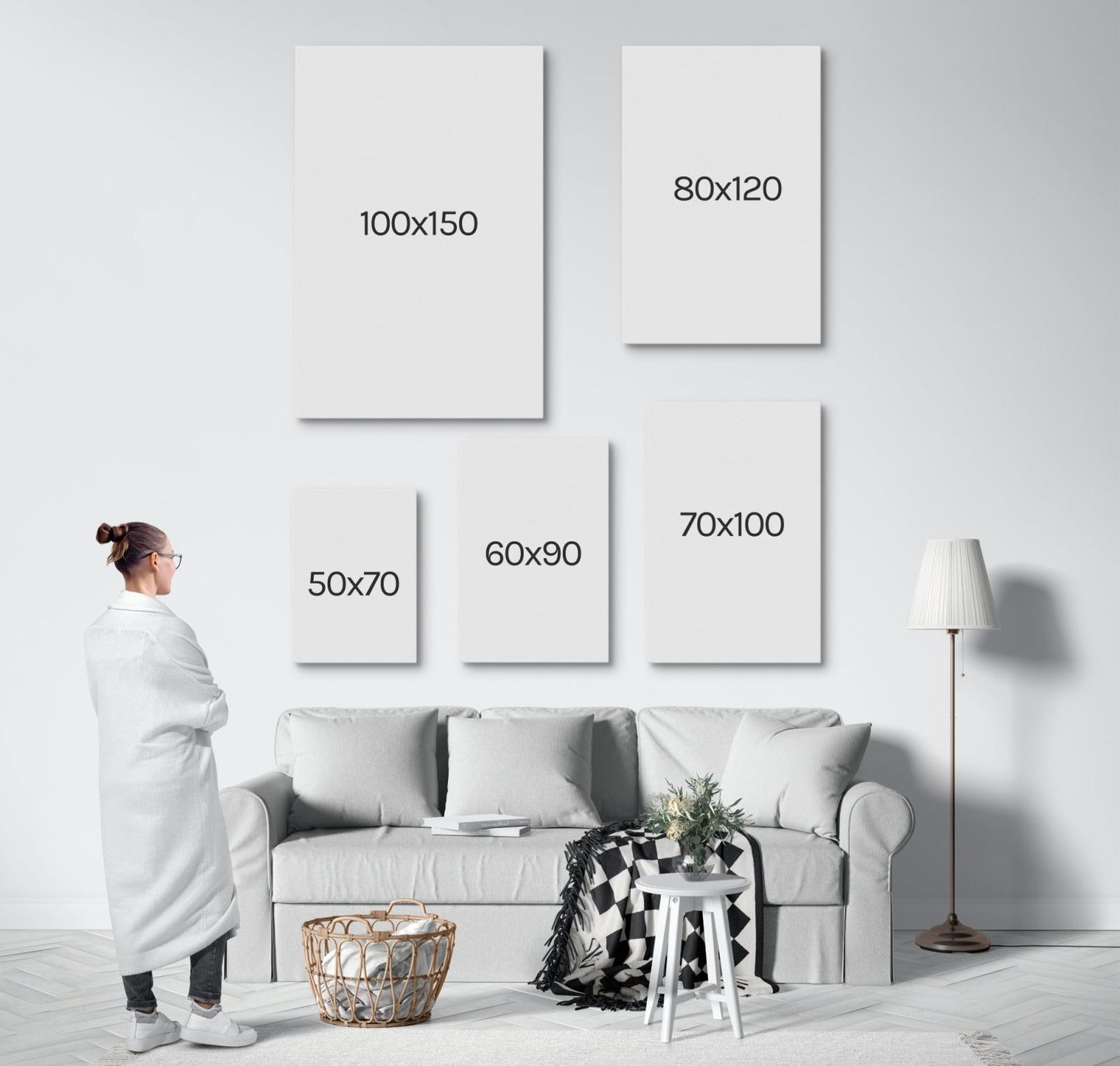 Femme abstraite 70x100cm avec cadre blanc