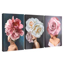 Quadro Stampa su Tela Eleganza Floreale Set da 3 70x100cm Con Cornice Nera - CupidoDesign