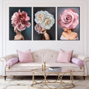 Quadro Stampa su Tela Eleganza Floreale Set da 3 70x100cm Con Cornice Nera - CupidoDesign