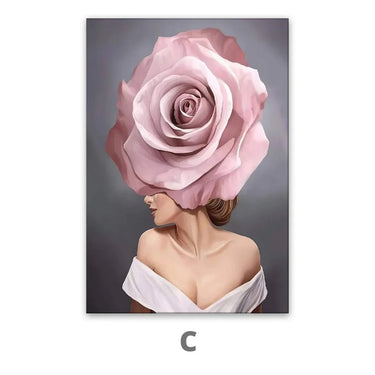 Quadro Stampa su Tela Eleganza Floreale Set da 3 70x100cm Con Cornice Nera - CupidoDesign