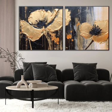 Quadro Stampa su Tela Fioritura dorata - CupidoDesign