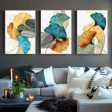 Quadro Stampa su Tela Foglie d'autunno Set da 3 50x70cm - CupidoDesign