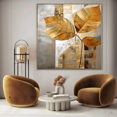 Quadro Stampa su Tela Foglie Lussuose 90x90cm - CupidoDesign