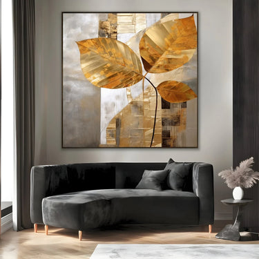 Quadro Stampa su Tela Foglie Lussuose 90x90cm - CupidoDesign