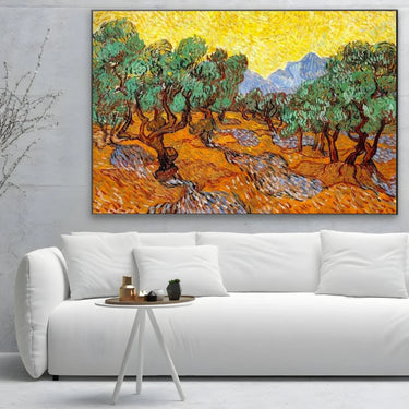 Quadro Stampa su Tela Olive Trees with Yellow Sky and Sun, Vincent Van Gogh - CupidoDesign