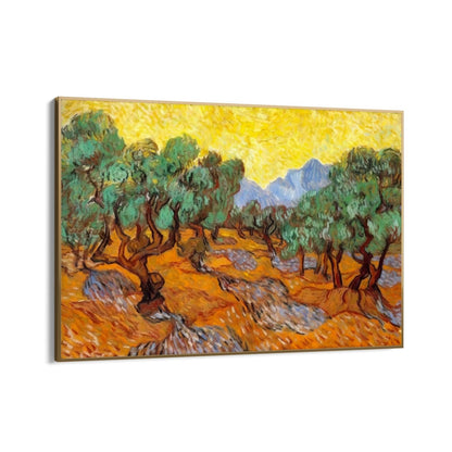 Oliventræer med gul himmel og sol, Vincent Van Gogh