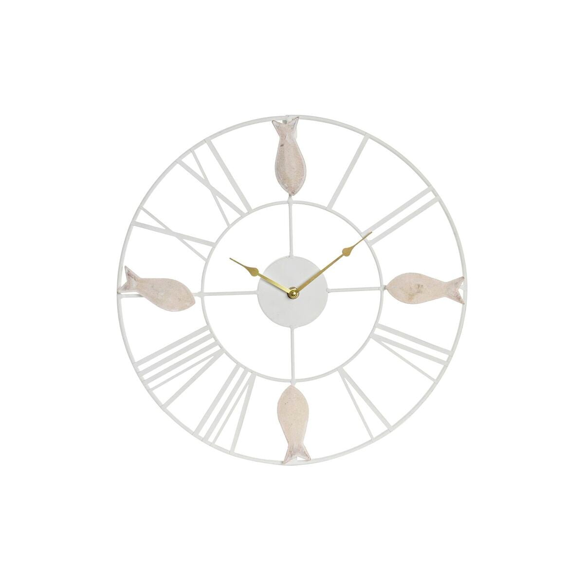 Orologio da Parete DKD Home Decor 39 x 3,5 x 39 cm Metallo Marrone Bianco Legno MDF Mediterraneo Pesci - CupidoDesign