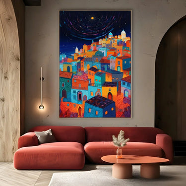 Quadro Stampa su Tela Paese del mediterraneo di notte - CupidoDesign