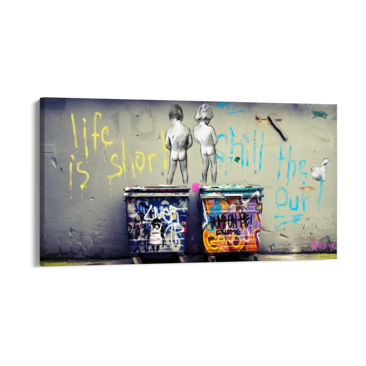 Pinkelnde Jungs Das Leben ist kurz Chill The Duck Out Wall, Banksy