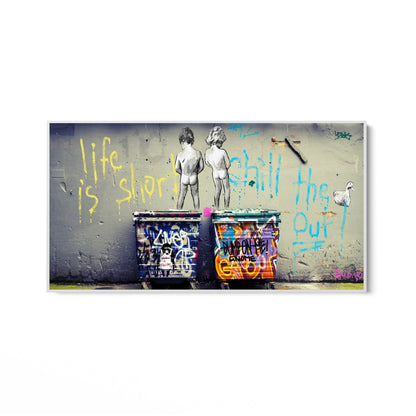 Het leven van jongens plassen is kort Chill The Duck Out Wall, Banksy