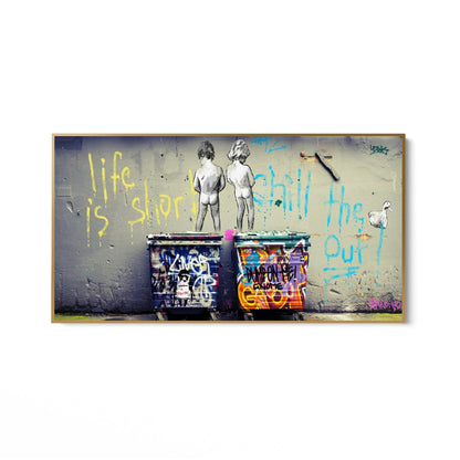 Życie sikających chłopców jest krótkie Wyluzuj ścianę, Banksy