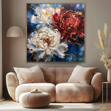 Quadro Stampa su Tela Peonia sul Blu - CupidoDesign