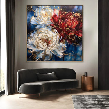 Quadro Stampa su Tela Peonia sul Blu - CupidoDesign