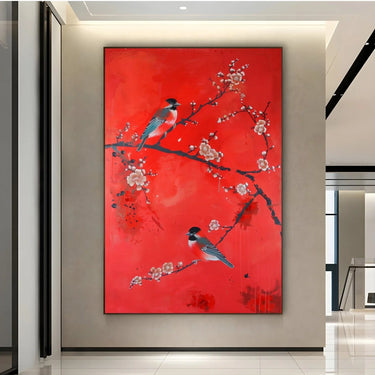 Quadro Stampa su Tela Rosso tra i passeri - CupidoDesign