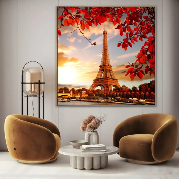 Quadro Su Tela Fiori Rosa Con Torre Eiffel - Stampa Giclée HD, 61x122 Cm, Decorazione Parete Per Soggiorno, Camera Da Letto, Telaio In Legno Massiccio, Pronto Da Appendere - 3