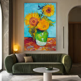 Vaas met drie zonnebloemen, Vincent van Gogh