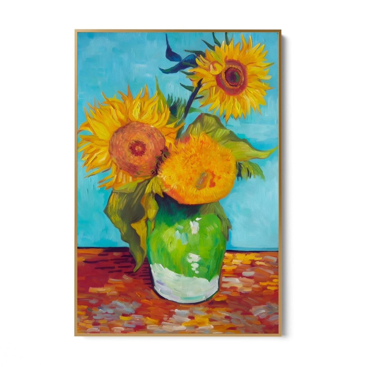 Vaas met drie zonnebloemen, Vincent van Gogh