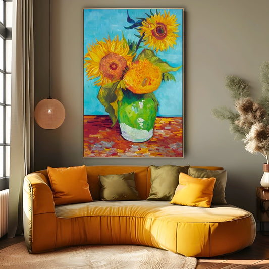 Jarrón con tres girasoles, Vincent Van Gogh
