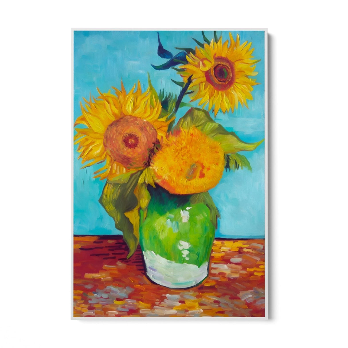 Vaas met drie zonnebloemen, Vincent van Gogh